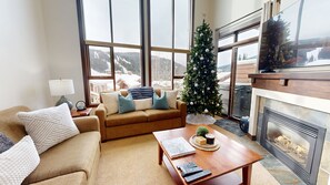 Smart TV, fireplace, DVD player, books