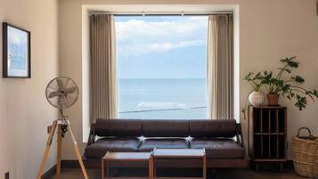 Family Duplex, Ocean View | Desk, laptop workspace, blackout curtains, iron/ironing board