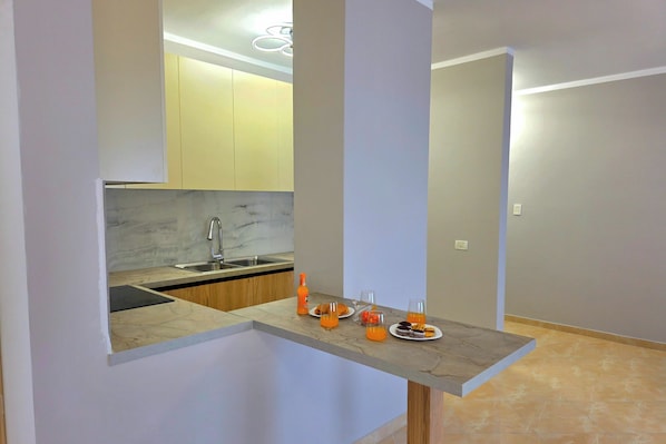 Familieleilighet, 2 soverom, balkong (Sea View Apartment in Durres Beach) | Eget kjøkken