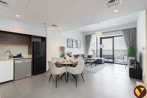 奢華公寓, 露台, 海港景 | 房內用餐