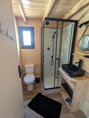 Shower, soap, toilet paper