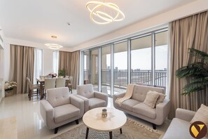 Luxury Apartment, Balcony, Canal View | Living area - Vogue | Icon Bay Creek Harbour | Waterfront Living (Dubai)