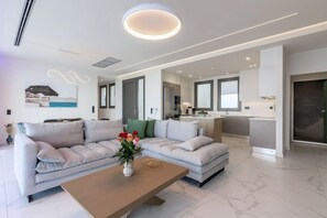 Luxury Villa, 3 Bedrooms, Ocean View | Living area - Alegria Villa Crete (Malevizi)