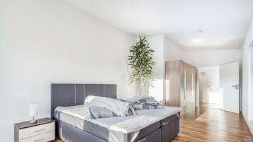 Een strijkplank/strijkijzer, wifi, beddengoed