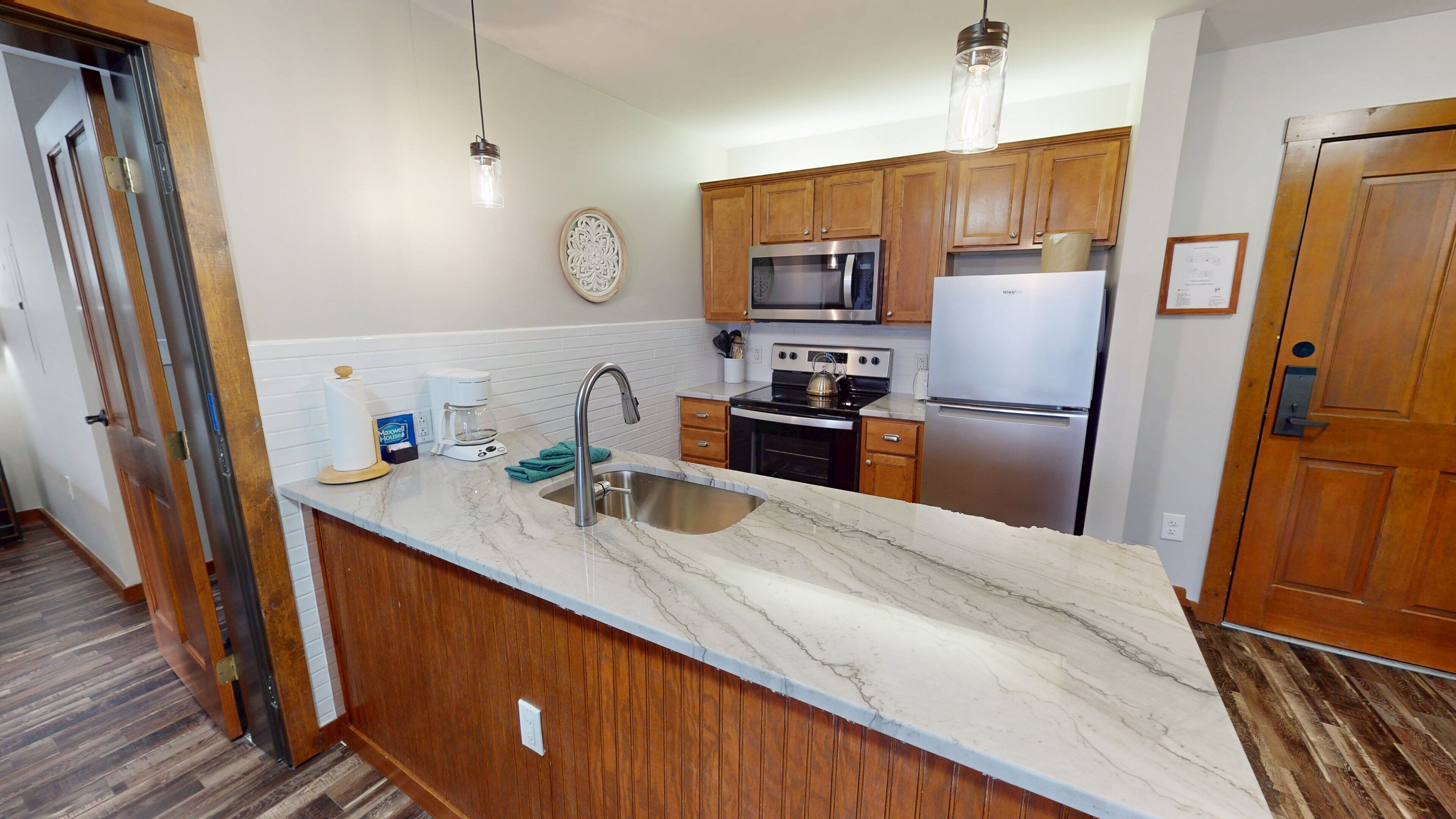 Fridge, microwave, oven, dishwasher