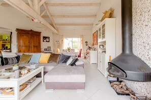 TV, fireplace - Guest Room - Acrifolia in Charming House in Nantes Vineyard (AIGREFEUILLE SUR MAINE)