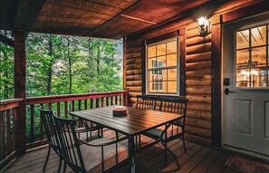 Outdoor dining - NEW! The Cowboy-5BR Cabin w/HT, Game Room & Pool Access (Sevierville)