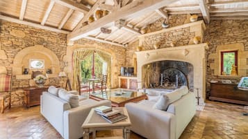Fireplace, computer monitors