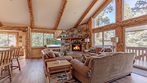TV, fireplace - Big Bear Large 4bd-Hot Tub-Pool table-Pets-views (Big Bear)