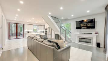 Smart TV, fireplace, video games, table football