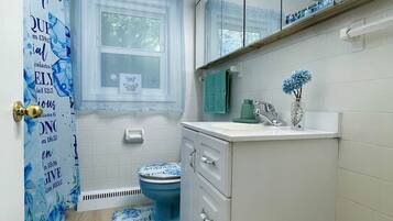 Hair dryer, soap, toilet paper