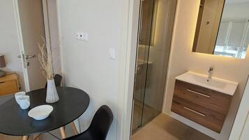 Double Room, Sea View | Bathroom | Shower, hair dryer, towels, soap