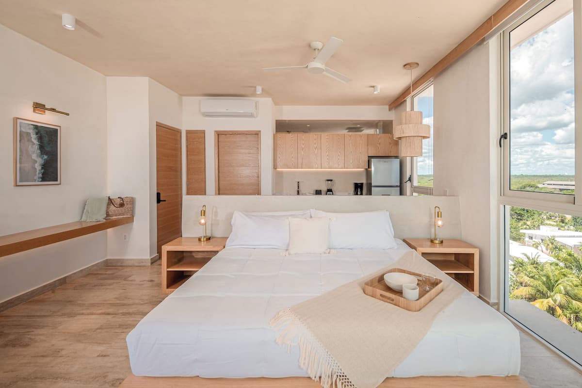 Premium bedding, memory-foam beds, laptop workspace, free WiFi