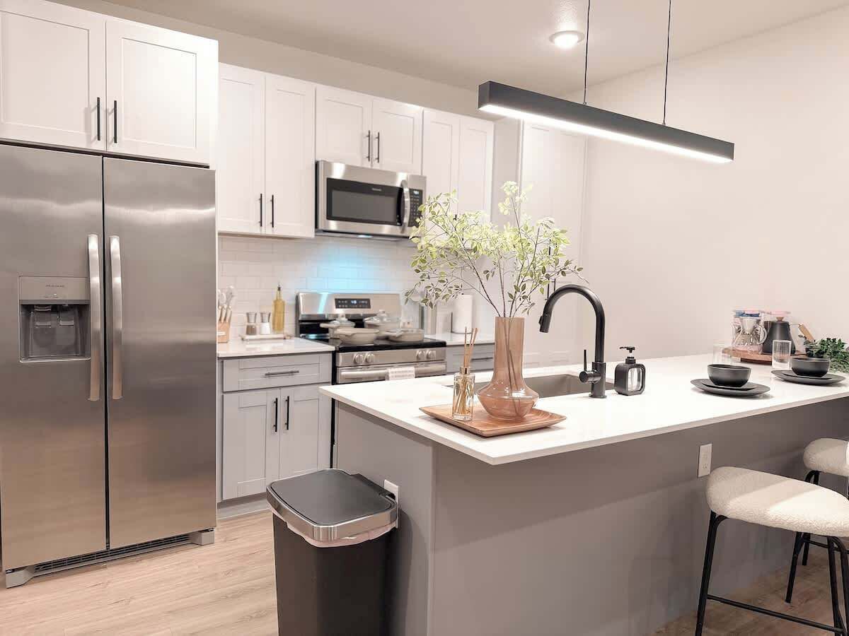 Frigorífico, microondas, horno y placa de cocina