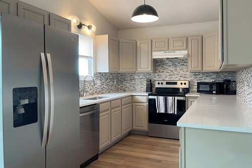 Contemporary 4BR Home with Office, Fire Pit & Large Fenced Yard