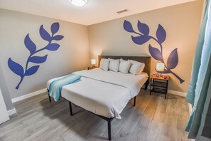 2 bedrooms, desk, iron/ironing board, travel crib