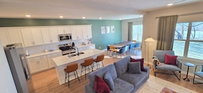 Smart TV, fireplace, video games, table football
