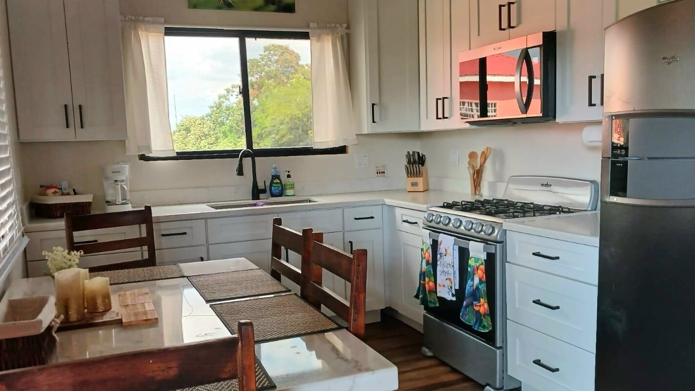Refrigerador, microondas, horno y parrilla de estufa 