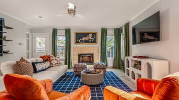 Smart TV, fireplace, video games, foosball