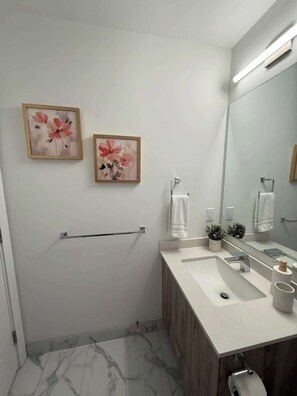 Shower, hair dryer - Spotless modern & bright 1 BR in North End Halifax (Halifax)
