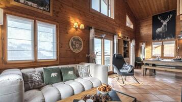 Télévision, cheminée, chaîne hi-fi