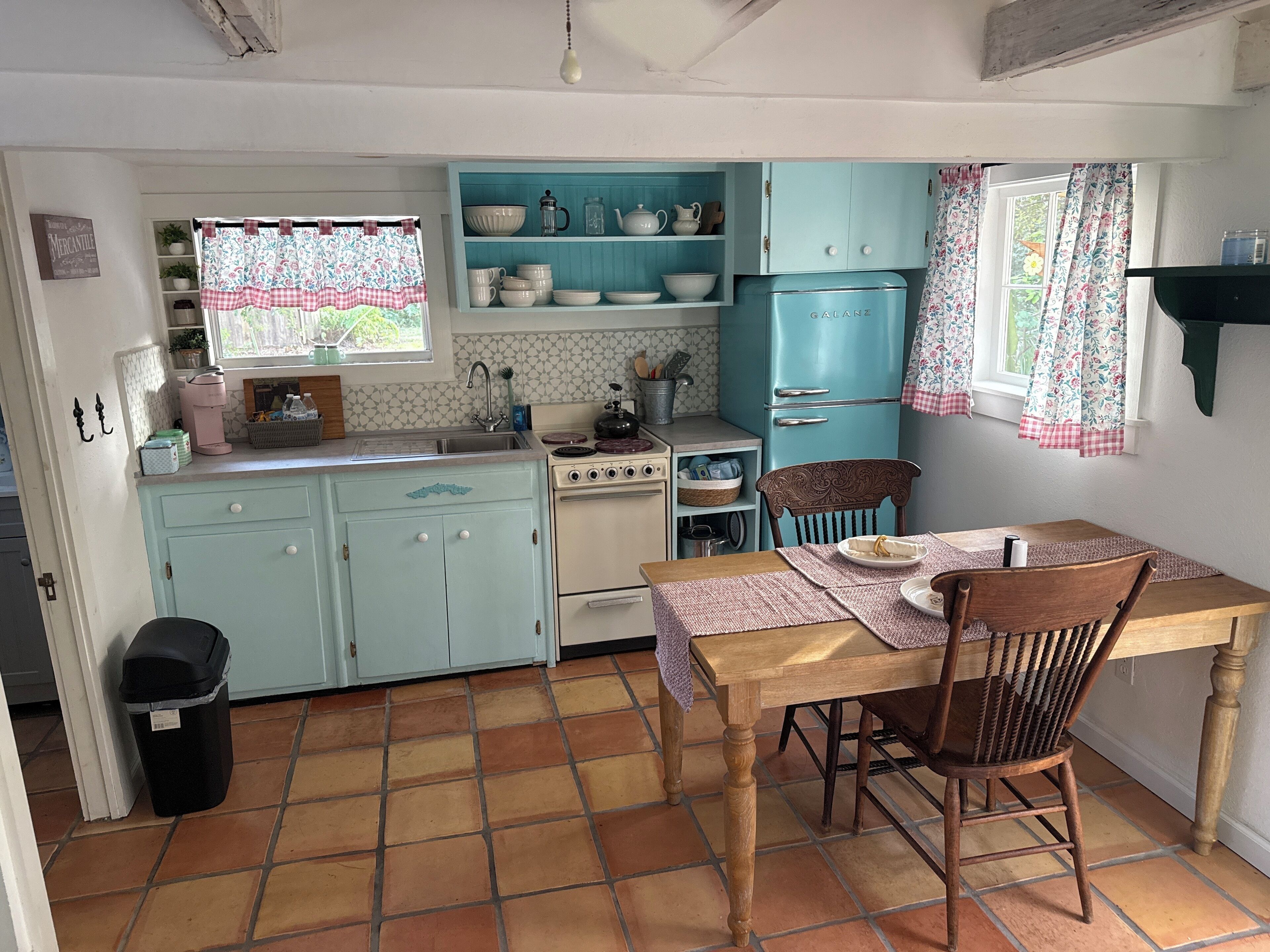 Fridge, oven, stovetop, coffee/tea maker