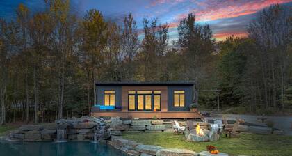 Luxury Tiny House Over a Waterfall on Private Tiny Lake Sleep to Waterfall Sound