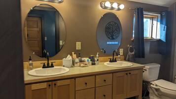 Eco-friendly toiletries, hair dryer, towels