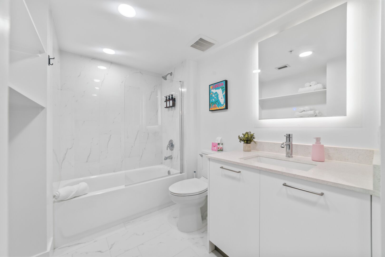 Eco-friendly toiletries, hair dryer, towels, soap