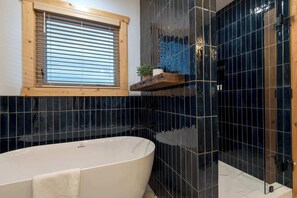 Dusche, Haartrockner, Handtücher, Shampoo