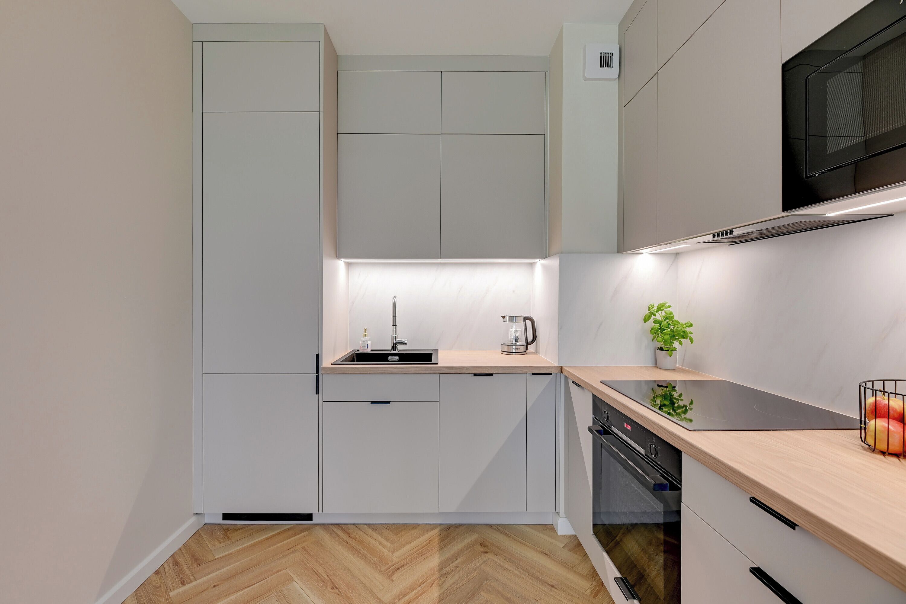 Kühlschrank, Mikrowelle, Ofen, Herdplatte