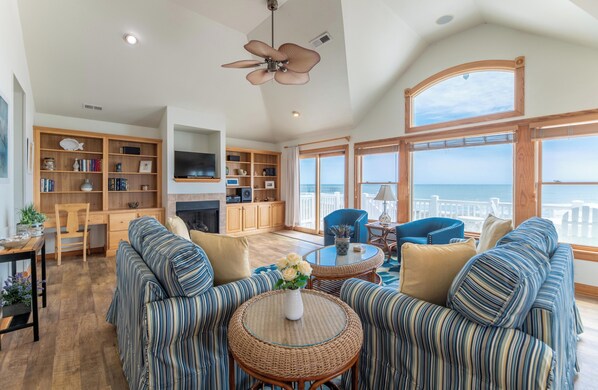 TV - Oceanfront Oasis w/ Elevator, Pool, Hot Tub, Pool Table, Pets OK, Flex Stays (Nags Head)
