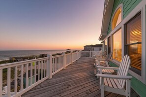 Terrace/patio - Oceanfront Oasis w/ Elevator, Pool, Hot Tub, Pool Table, Pets OK, Flex Stays (Nags Head)