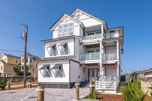 Exterior - Salty Sunrise - Nags Head MP 15.5, Oceanfront, Elevator, Free Heated Pool, Tiki Bar, Hot Tub, Pets (Nags Head)