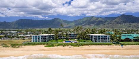 On the beach, beach towels