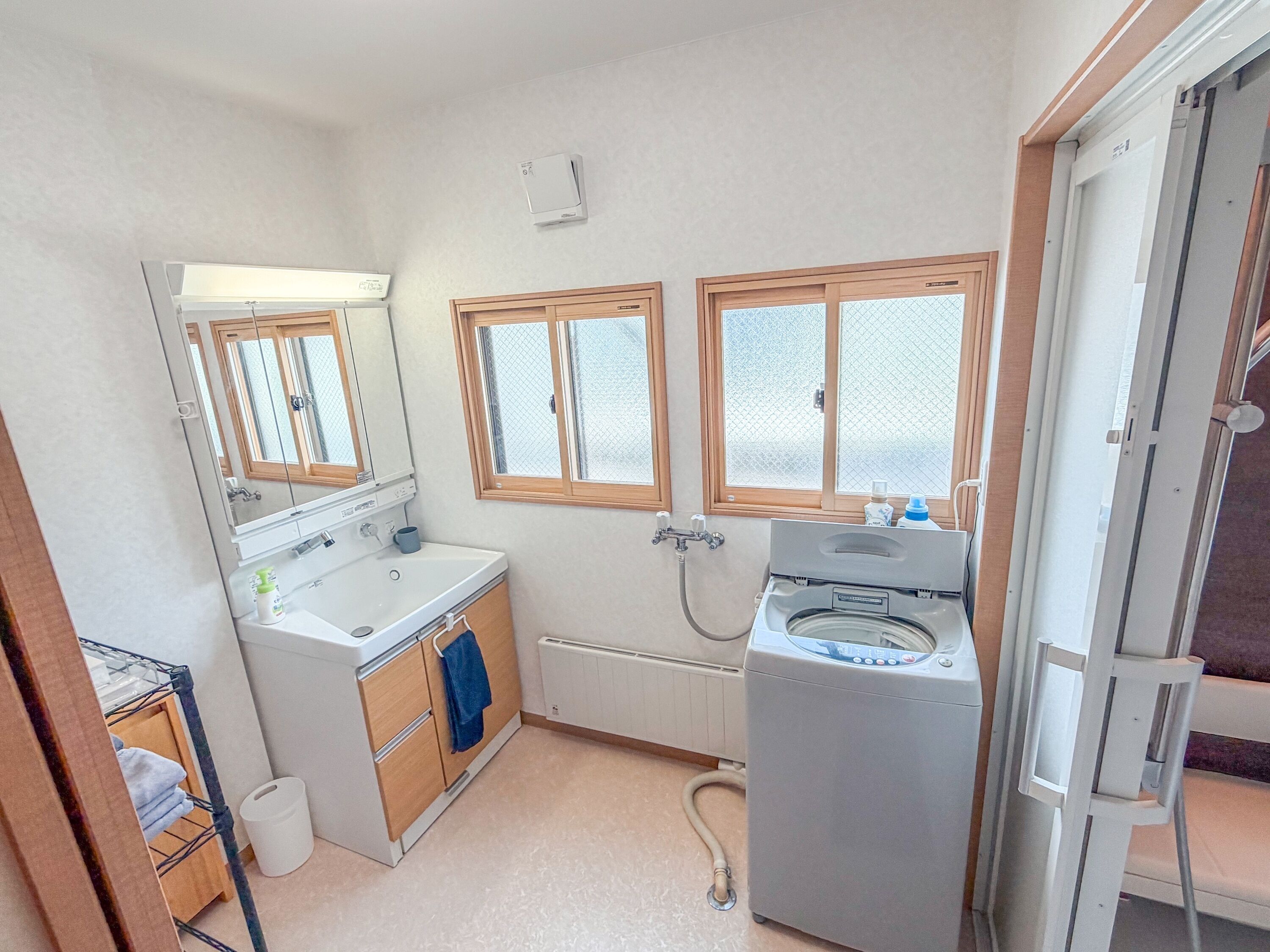 Hair dryer, bidet, towels, soap