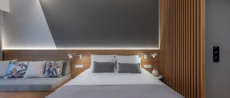 Deluxe dubbelrum - balkong - utsikt mot staden | Egyptiska bomullslakan, sängtillbehör av högsta kvalitet och minibar