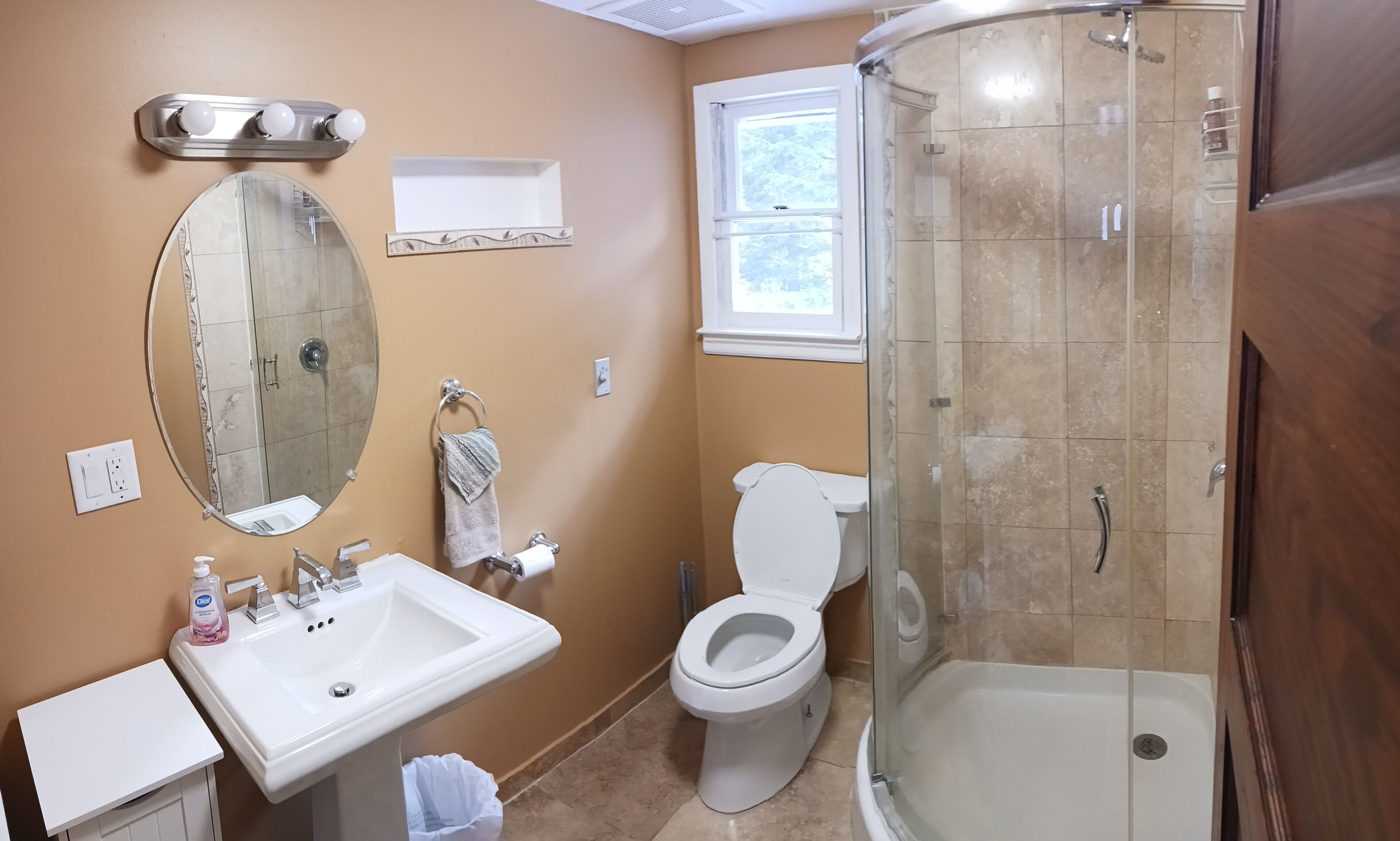 Regadera, secadora de cabello, toallas, jabón 