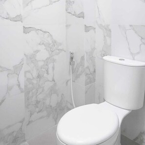 Regadera, secadora de cabello, toallas, jabón 