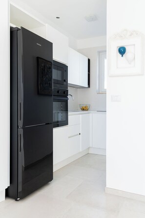 Frigorífico, microondas, horno y placa de cocina