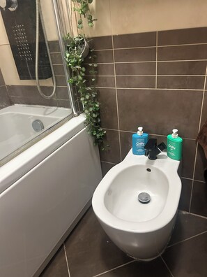 Baignoire à jets, sèche-cheveux, bidet, serviettes fournies