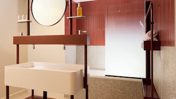 Deluxe Suite, 2 Double Beds | Bathroom | Hair dryer, towels, soap, shampoo