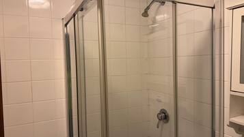 Flat 4 (Double) with Living Room | Badkamer | Een douche, toiletpapier