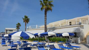 Private beach, white sand, sun-loungers, beach umbrellas