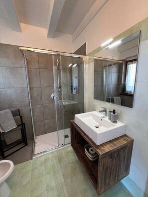Dusche, Haartrockner, Bidet, Handtücher