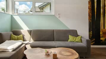 Fernseher, Kamin, DVD-Player, Stereoanlage