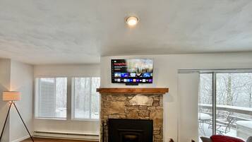 TV, fireplace, printers