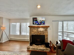 TV, fireplace, printers