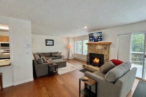 TV, fireplace, printers