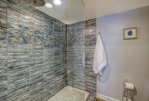 Shower, hair dryer, towels - Two Bedroom Two Bath Direct Gulf Front Condo (Redington Shores)